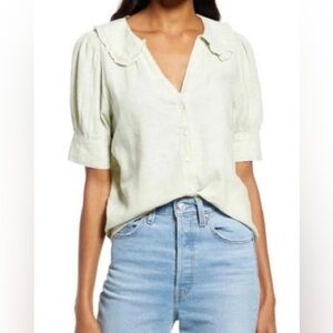 Madewell Linen-Blend Peter Pan Collar Button Up Shirt light green Women’s Size 2